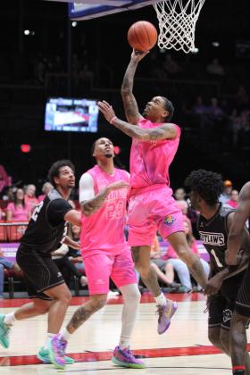 Potawatomi Fire Guard Chuck Guy aims for the basket during the April 10 Pink Out home game against the Enid Outlaws. The Fire won, 127-113. Natasha Dunagan, Countywide &amp; Sun