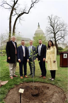 Representative Stephanie Bice and Senator James Lankford hosted a Commemorative Survivor Tree Dedication Ceremony on the United States Capitol Grounds, Apr. 7, 2025 in commemoration of the 30th anniversary of the Oklahoma City bombing. Pictured from left are Rep. Frank Lucas, Rep. Josh Brecheen, Sen. Lankford, Sen. Markwayne Mullin, and Rep. Bice. Photo provided by the office of Rep. Bice