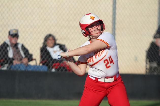 Dale's Adrianna Chavez winds up to hit a single during the game against McLoud at Tecumseh on April 7. The Lady Pirates won that game, 18-1, and lost to Tecumseh, 8-9. Natasha Dunagan, Countywide &amp; Sun