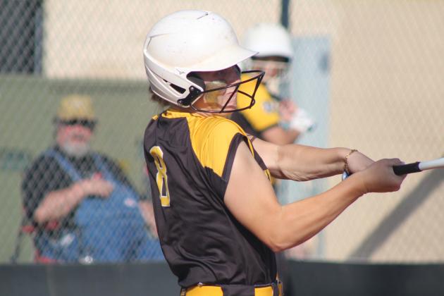 Tecumseh junior Steeli Mitchell hits a double in the Class 5A District Tournament against Seminole on April 24. The Lady Savages won both games, 12-0 and 19-0. Natasha Dunagan, Countywide &amp; Sun