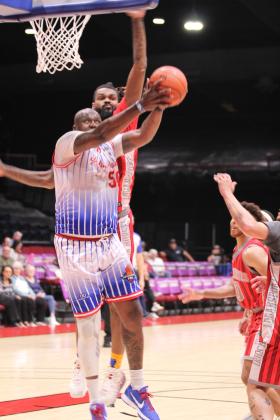 Potawatomi Fire Forward/Center Paul Harrison eyes the basket. Harrison added 15 points and six rebounds during that game, according to potawatomifire.com. Natasha Dunagan, Countywide &amp; Sun