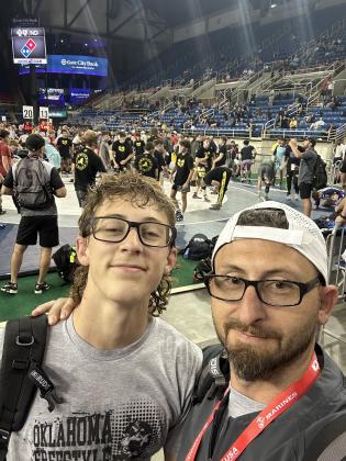 Shawnee High School Head Wrestling Coach Andrew McCune takes a selfie with Stetson Tucker who qualified for Team Oklahoma and competed in the U.S. Marine Corps 16U and Junior National Tournament in Fargo, ND, July 10-19. Tucker wrestled in the Junior Boys - Freestyle division in the 132 weight class. Photo provided