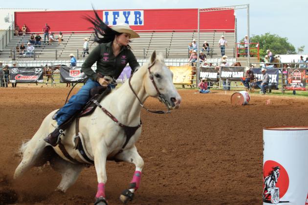 Cassidy Wilson of Shawnee prepares to round the third barrel during the International Finals Youth Rodeo on the morning of July 7.