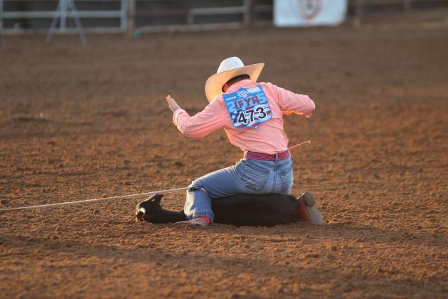 Danni Brown of Bethel completes tying her goat at the International Finals Youth Rodeo, held at the Heart of Oklahoma Expo Center on the evening of July 8.