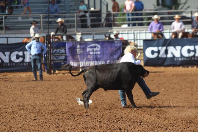 Dally Trussell steer wrestling in the IFYR, July 11.