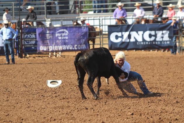 Dally Trussell steer wrestling in the IFYR, July 11.