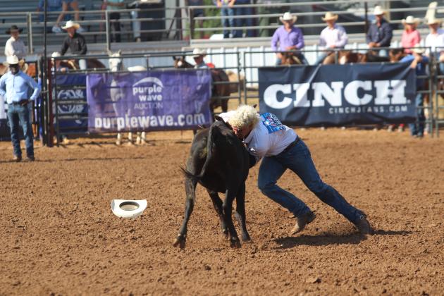 Dally Trussell steer wrestling in the IFYR, July 11.