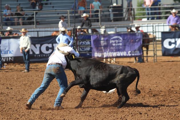 Dally Trussell steer wrestling in the IFYR, July 11.