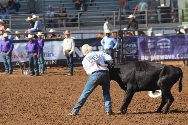 Dally Trussell steer wrestling in the IFYR, July 11.