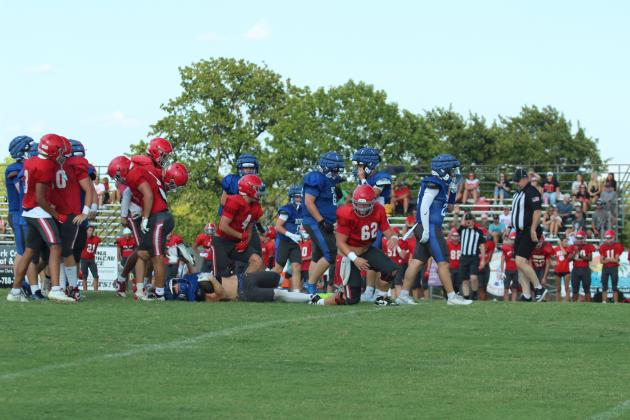 The Bethel Wildcats and North Rock Creek Cougars compete in a scrimmage on Aug. 22. They also faced off against the Bridge Creek Bobcats. Bethel's first home game of the season is on Sept. 12 at 7 pm against McLoud, and North Rock Creek plays at home, after two away games, on Oct. 10 at 7 pm with Pauls Valley.