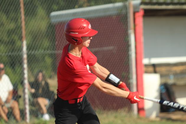 Macomb senior Conner Hutchinson takes his turn at bat during the home baseball game against Earlsboro on Aug. 14.