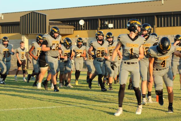 The Tecumseh Savages take the field for the second half of their first scrimmage with Broken Bow and Western Heights on Aug. 22. Tecumseh's first home game will be on Sept. 5 at 7 pm against Classen SAS at Northeast.