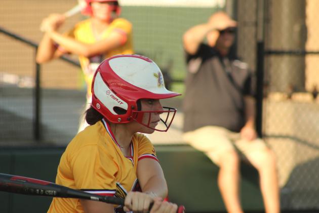 Dale senior Daley Lang hits a single in the Dale Fast Pitch Festival game against Plainview on Sept. 11. Dale won this game, 10-1; lost to Silo, 1-2; and won against Roff, 7-0; and with Leedey, 1-0.