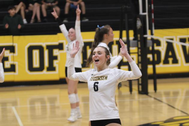 Tecumseh sophomore Kensley Whittington cheers on a point made.