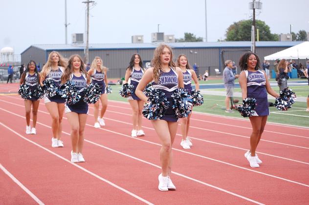 The SHS Pom Team performs during the windy first quarter. Savannah Talton, Countywide &amp; Sun