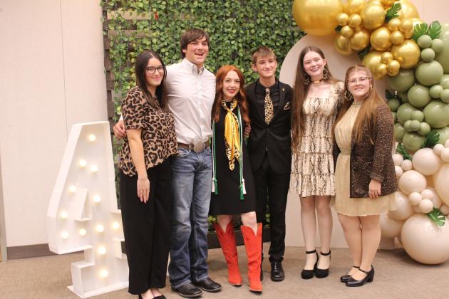 The 2025-26 Pottawatomie County 4-H Leadership Team is Member-at-Large Grace Hobbs, Recreation Leader Gabe Hobbs, President Kimberly Holland, Vice President Mason Luka, Reporter Tori Nelms and Secretary Madison Maddox. They presided over the Pottawatomie County 4-H Awards Banquet, which was held at the Heart of Oklahoma Expo Center on Oct. 27.