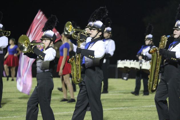 The Pride of Bethel Marching Band plays at halftime of the home football game on Sept. 26. Their theme this year is Superman.