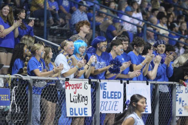 The Bethel Student Section cheers for the Wildcats during the home football game against Prague on Sept. 26. The Wildcats won, 58-6.