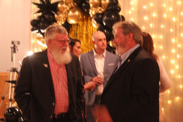 Tecumseh Mayor Eddy Parker talks with Shawnee Mayor Eric Stephens during the Pottawatomie Power Gala, held at Crossing Hearts Ranch on Oct. 24. Natasha Dunagan, Countywide &amp; Sun