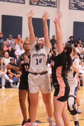 Asher's Harley Alexander makes her basket during the second quarter of the Nov. 7 home game against Paden. The Lady Indians lost 25-57.