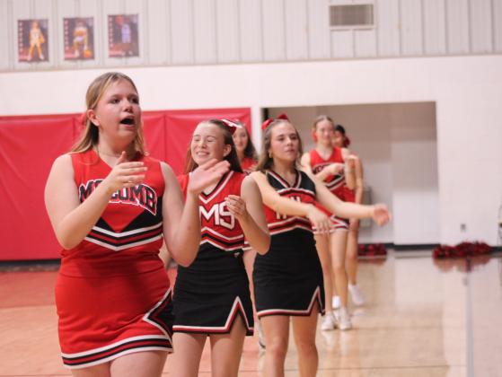 The Macomb High School Cheerleaders get the crowd involved in a cheer during the Nov. 18 home game against Wayne.