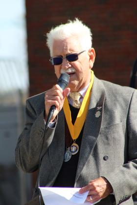 Retired Army Col. Jerry Shiles, Past President of the Oklahoma Military Heritage Foundation, speaks at the Veterans Day Program held at Woodland Veterans Park, hosted by the Shawnee Veterans Memorial Committee on Nov. 11. Natasha Dunagan, Countywide &amp; Sun