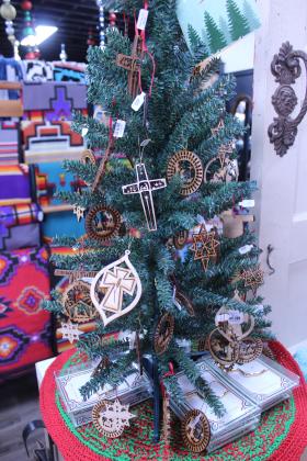 Christian tree with wooden ornaments