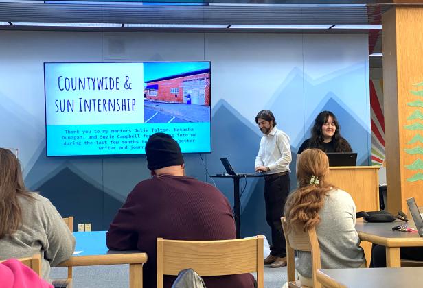 Last week, Tecumseh High School students in the Fall Internship Program presented their analysis of the experiences over the last few months. Eleven students made slide shows covering their internship, including Countywide &amp; Sun Intern Cheyanna Dietz. Program coordinator Justin Wood is shown in the background assisting with the slides. Julie Talton, Countywide &amp; Sun
