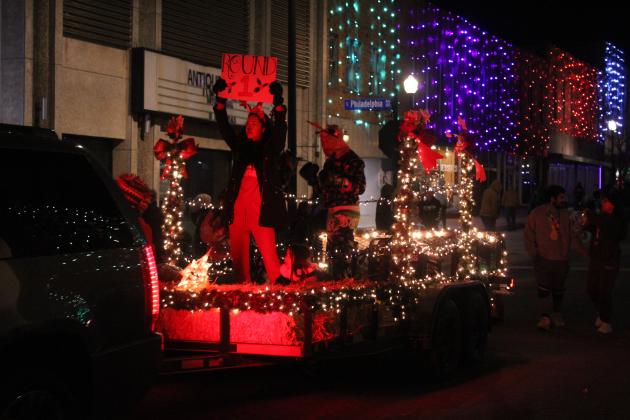 Two reindeer get ready to square off on the Clarity MMA float in the Shawnee Parade of Lights along Main Street on Dec. 12. According to State Representative Dell Kerbs, with Safe Events for Families, there were 117 entries in the two-hour parade.