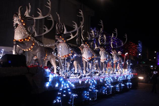 Santa Claus rides in his sleigh pulled by nine beautiful reindeer in the Shawnee Parade of Lights on Dec. 12. Santa and fireworks rounded out the two-hour parade with 117 entries.