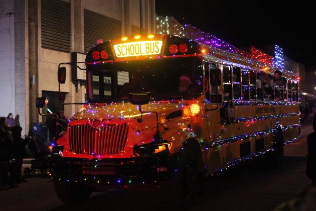 Three electric buses from Shawnee Public Schools participated in the Shawnee Parade of Lights for the first year on Dec. 12. They were full of students and administrators.