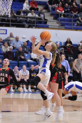 Bethel sophomore Hailey Hanmer picks up the rebound and makes her shot in the fourth quarter of the Lady Wildcats home game against Dale on Jan. 20.  The Lady Pirates won 59-40.