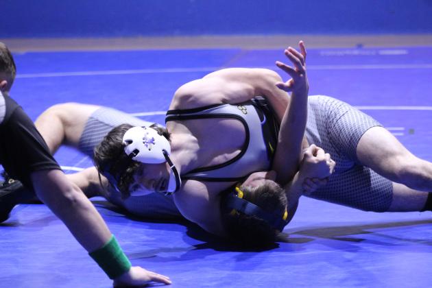 Bethel's Dillon Stormont pins his teammate Corbin Baxter during the Bethel Tri-Dual and Senior Night on Jan. 20. In addition to wrestling each other, they took on Star Spencer and Mount St. Mary's, as well.