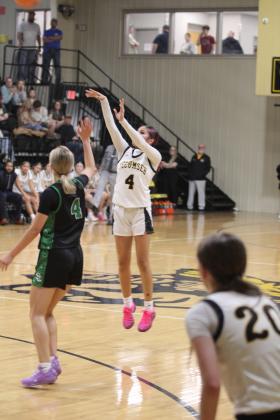 Tecumseh junior Livia FourHorns tries for a three-pointer in the Jan. 6 home game against Seminole. The Lady Savages beat the Lady Chieftains 59-33, as did the Savages later, 97-62. Natasha Dunagan, Countywide &amp; Sun