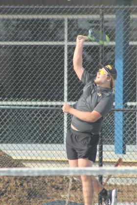 Tecumseh senior Ted Belshe serves during the Tennis Scrimmage at Shawnee's newly completed facility on Feb. 24. THS opened their tennis season on Feb. 26 against Choctaw at home, and SHS also faced Choctaw at home for their first official match on Feb. 27.