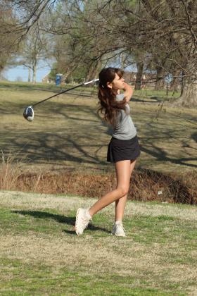 Tecumseh sophomore Kholi Shirey drives to the fairway. Photos by Natasha Dunagan, Countywide &amp; Sun