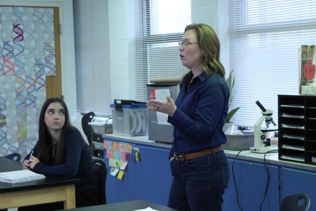 Vanessa Jones teaches her Honors Biology class on April 23.