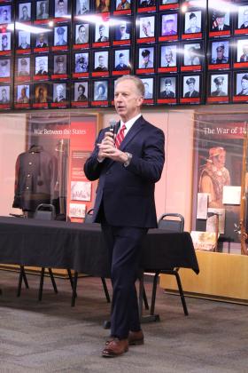 U.S. Representative Kevin Hern talks about his platform at the Tecumseh Chamber of Commerce Legislative Luncheon, held at the CPN Cultural Heritage Center on April 10. Hern will run for the U.S. Senate seat left vacant by Markwayne Mullin.
