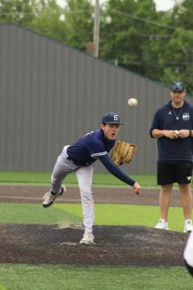 Shawnee sophomore Ethan Berger sends one home during the Alumni Game on April 25.