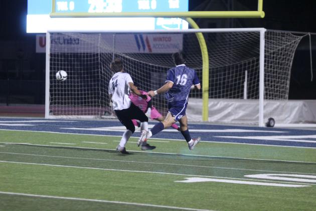 Shawnee's Jack Ford tries for a goal in the March 24 home game against Putnam City West. The Wolves lost 0-2. They followed that with a 1-0 victory in the away game against Noble on March 28. Natasha Dunagan, Countywide &amp; Sun