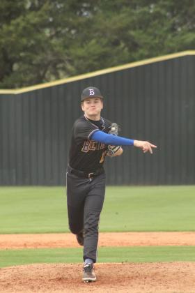 Bethel freshman Landon Boles slings one over home during the fourth inning of the April 3 game at Tecumseh.