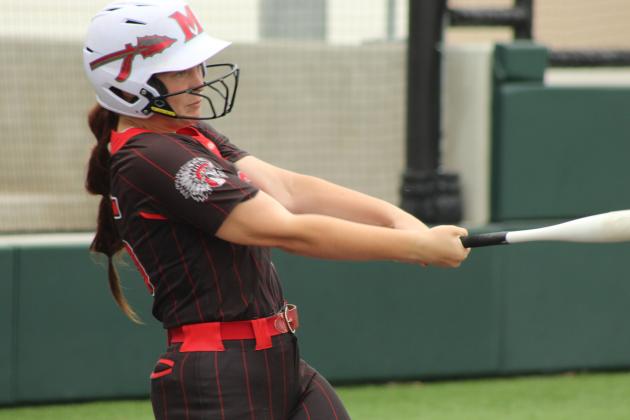 McLoud sophomore Kayse Higdon hits a single during the April 17 game against Bethel in the Willie Stargell Slow Pitch Festival, held at FireLake Ball Fields. The Lady Redskins won 7-6. Natasha Dunagan, Countywide &amp; Sun