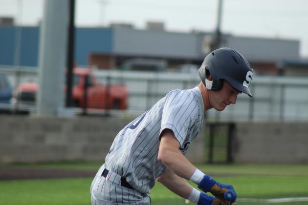Shawnee sophomore Gavin Gregson drops the bat and runs after hitting a double in the home game against Putnam City on May 1. The Wolves won 10-0, and they were scheduled to play Tahlequah at regionals in Bishop Kelly on May 6.