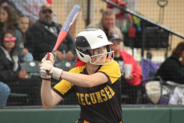 Tecumseh junior Josie Walker prepares to hit a double during the Class 5A Slow Pitch Quarterfinal game against Elgin, held at FireLake Ball Fields on May 5.