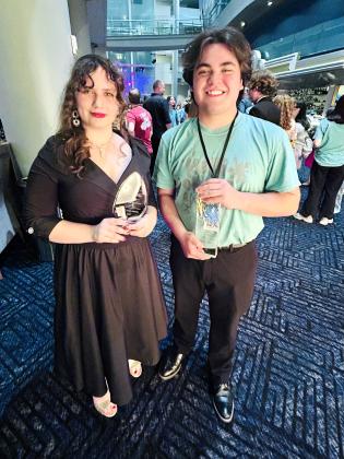 North Rock Creek's Alexis Martin and Cooper Lincoln pose with their Kelli O'Hara awards on May 29 at the Civic Center Music Hall.