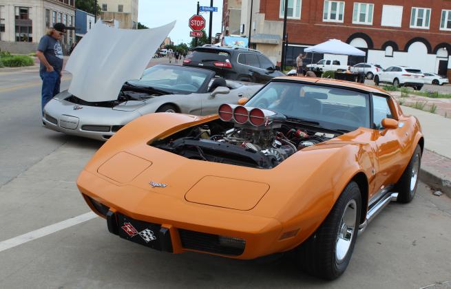 Two Chevrolet Corvettes - one from the 1970s, belonging to event organizer "Toolbox," foreground, and one from 1998, belonging to Richard Spencer - were among the hotrods at "Rides and Rods" on June 18 in Downtown Shawnee. According to the "Rides &amp; Rods Shawnee Oklahoma" Facebook page, there were about 20 to 30 hotrods on Main Street and lots of motorcyles along Bell Avenue. This event happens on the third Thursday each month, April through October.