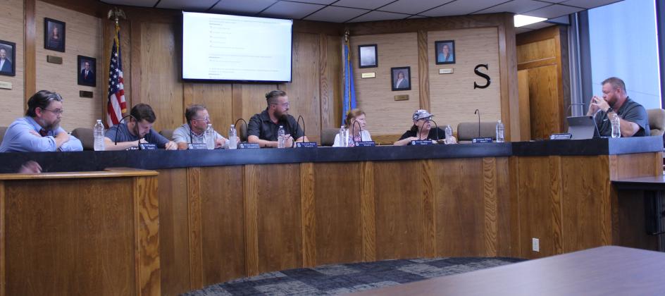 The Shawnee Public Schools Board of Education listens to Superintendent Dr. Jason James during the June 29 regular meeting. The next meeting will be held on Aug. 10 at the SPS Administration Building at 6 pm. Photos by Natasha Dunagan, Countywide &amp; Sun