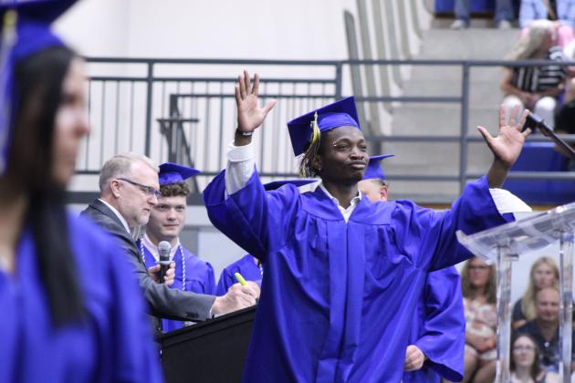 Jeremiah Kelly celebrates his achievement at the Bethel High School Graduation, held on May 16 in the BHS gym.