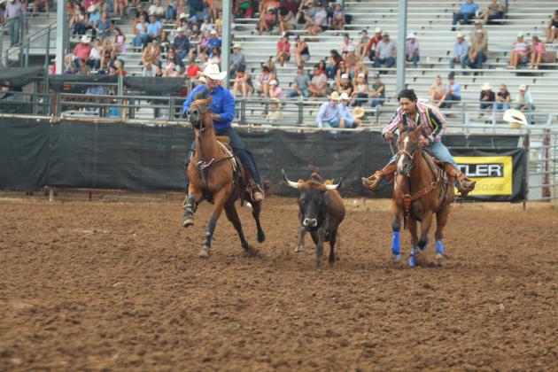 Blake Huddleston of McLoud competes in the steer wrestling event of the International Finals Youth Rodeo on the morning of July 13.