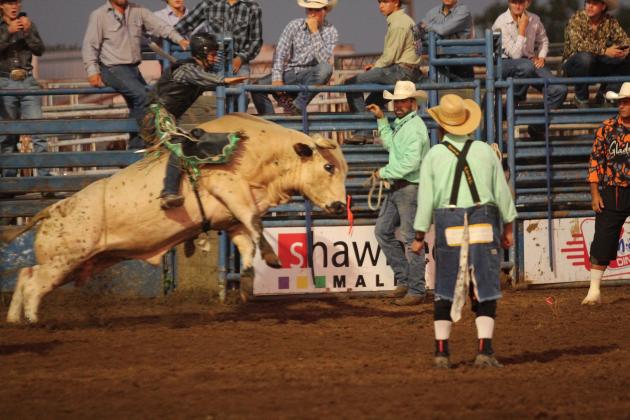 Easton Hensley of Paola, KS, takes the last ride of the evening at the IFYR on July 16.